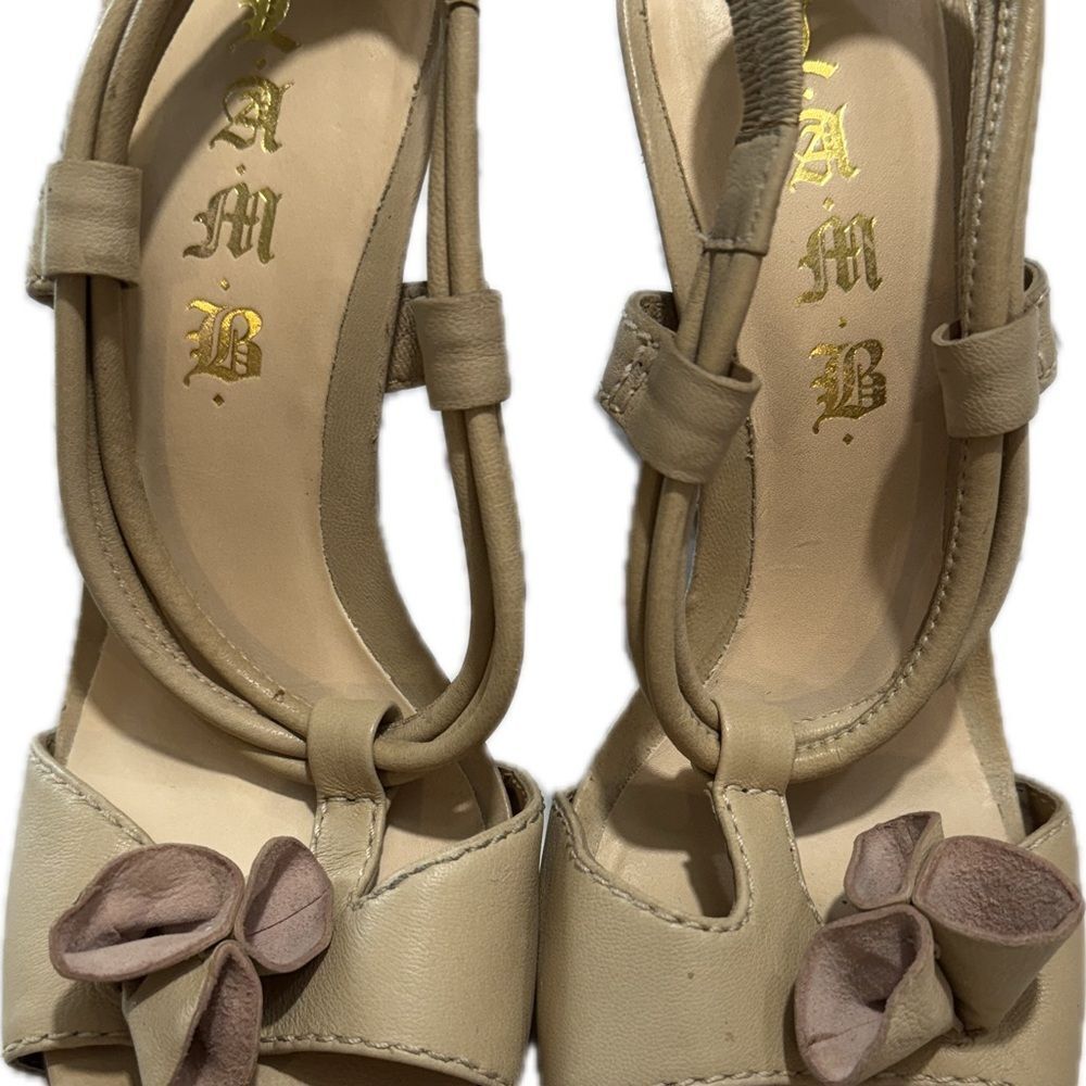L.A.M.B. Tan and Brown Heels with Bow Detail